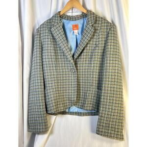 Hearts of Palm Blue/Green/Brown Tweed Textured Blazer Jacket Size 16 EUC Career